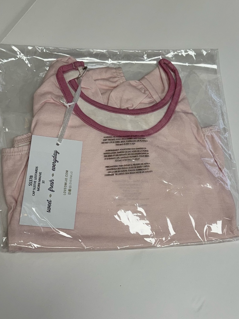 Omi Jo Mauve Morn Leotard Light Pink Dark Trim Cap Short Sleeve Girls 3T WDW NWT - Picture 2 of 9